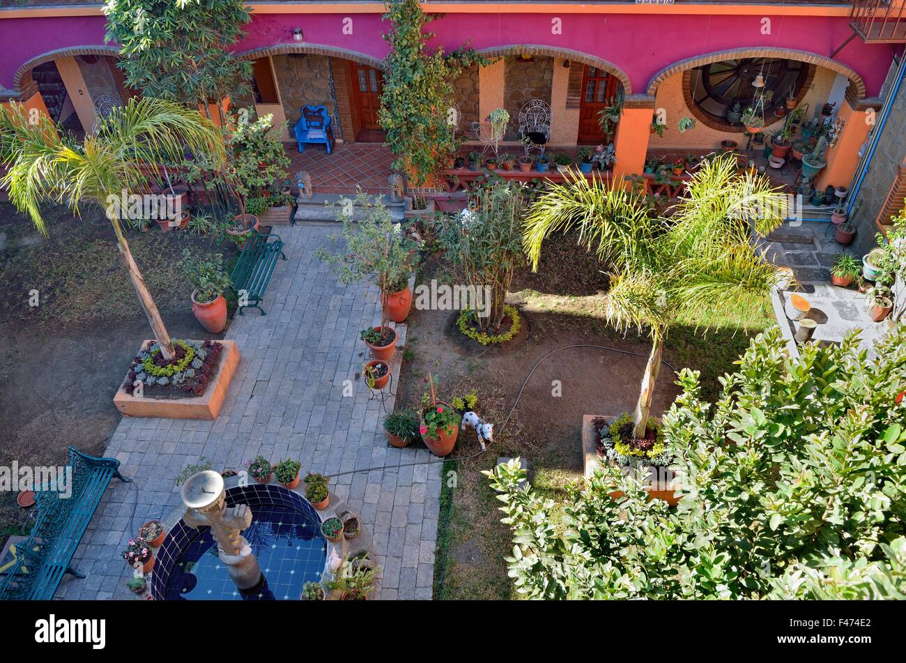 Hof, Hotel Posada La Casona de Cortes, Tlaxcala, Bundesstaat Tlaxcala, Mexiko Stockfoto