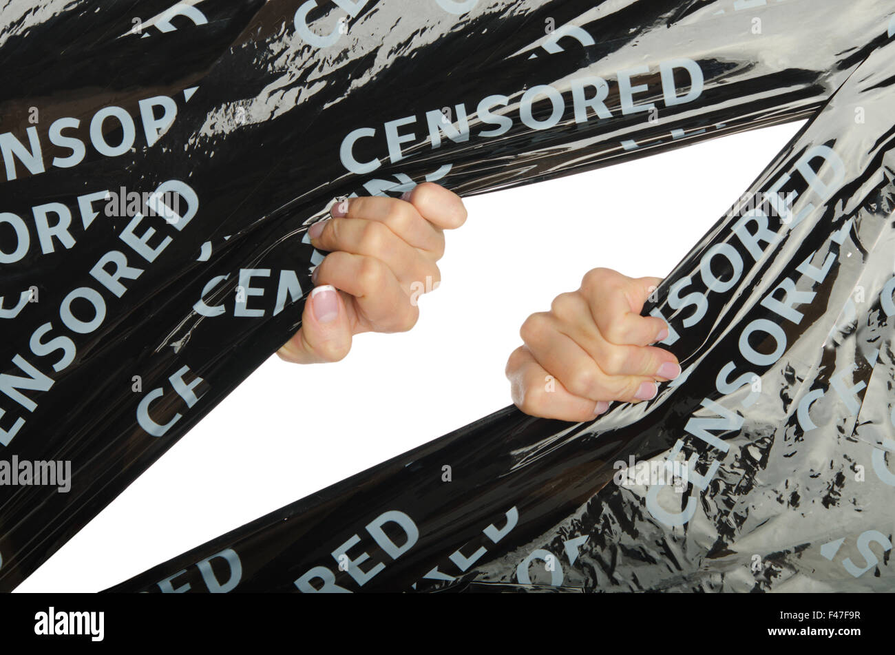 Frauen Hand tun Lücke in Zensur Stockfoto