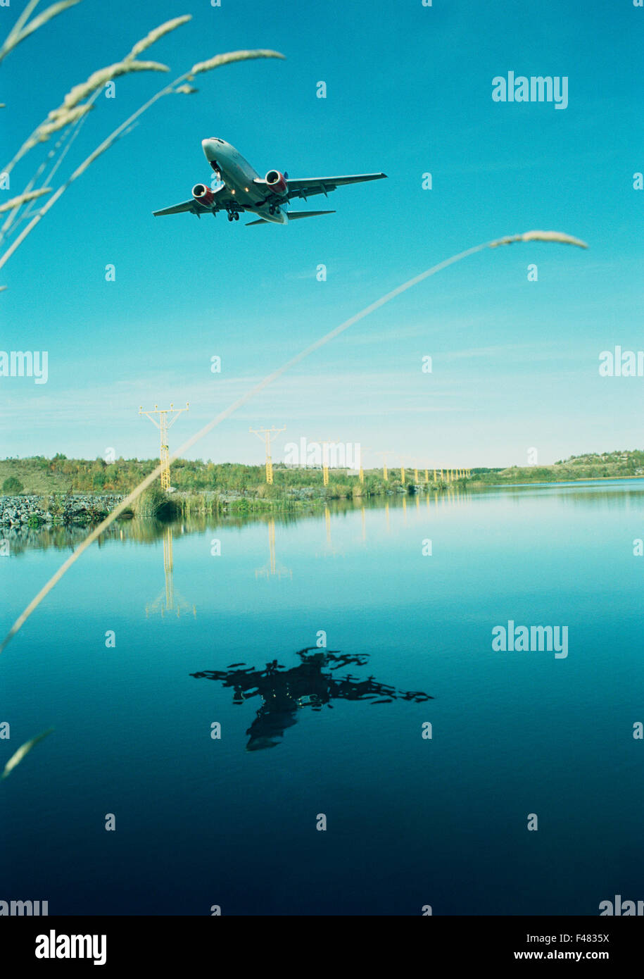 Flugzeug zum Flughafen Arlanda, Stockholm, Schweden. Stockfoto