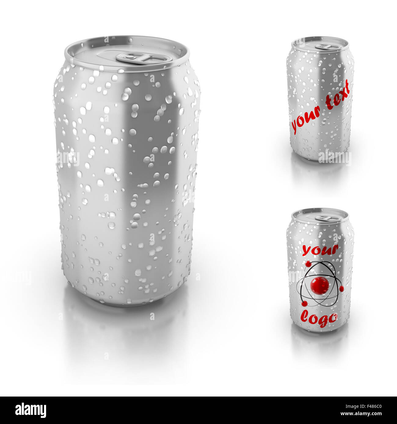 leere Aluminiumdose isoliert auf weißem Hintergrund - anpassen, indem Sie Ihren eigenen Text oder Logo einfügen Stockfoto