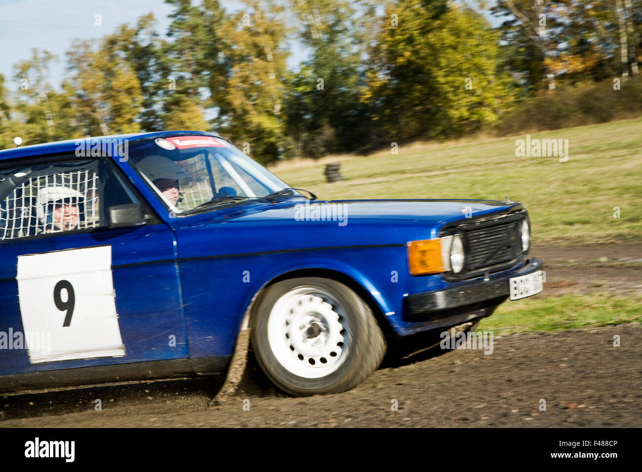Eine blaue Rallye-Auto, Schweden. Stockfoto