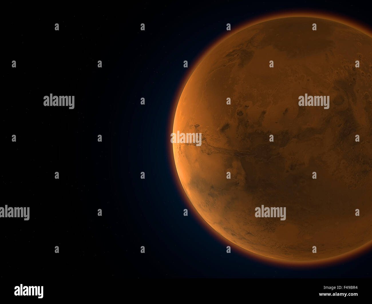 3D Abbildung des Mars Planeten im Weltraum Stockfoto