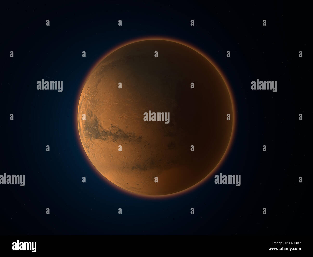 3D Abbildung des Mars Planeten im Weltraum Stockfoto