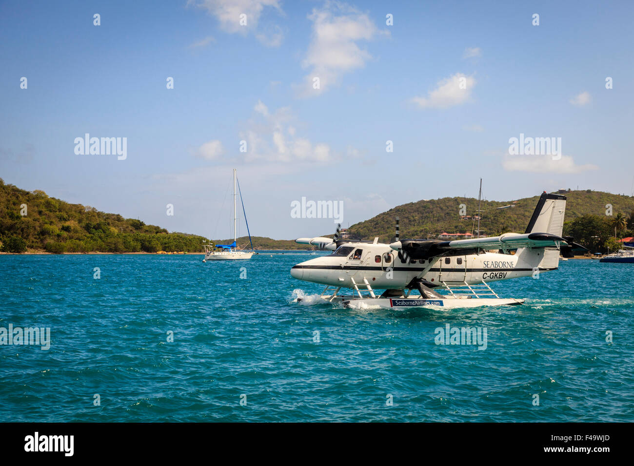Ein Wasserflugzeug landete in St. Thomas, US. Jungfern-Inseln Stockfoto
