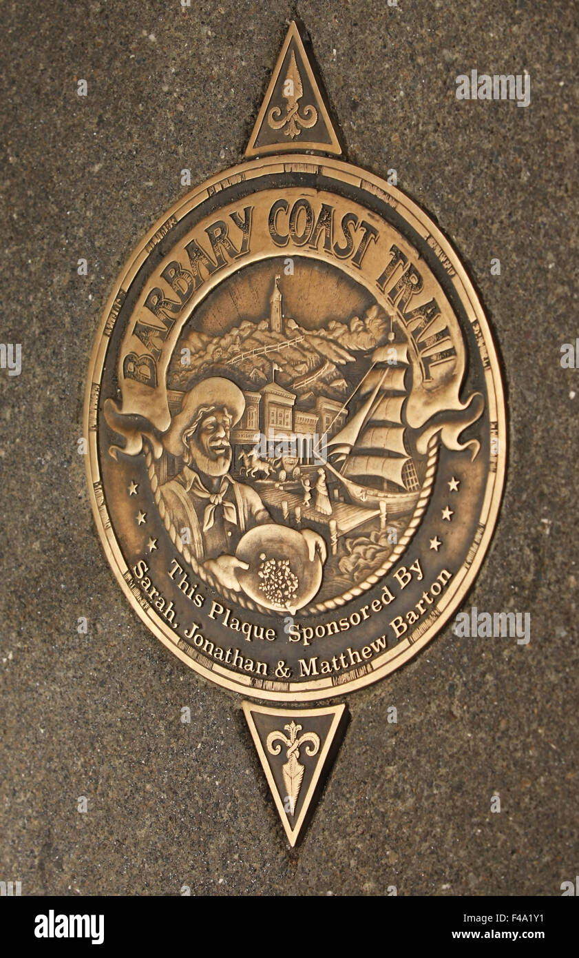 Zeichen der Barbary Coast Trail in San Francisco Stockfoto