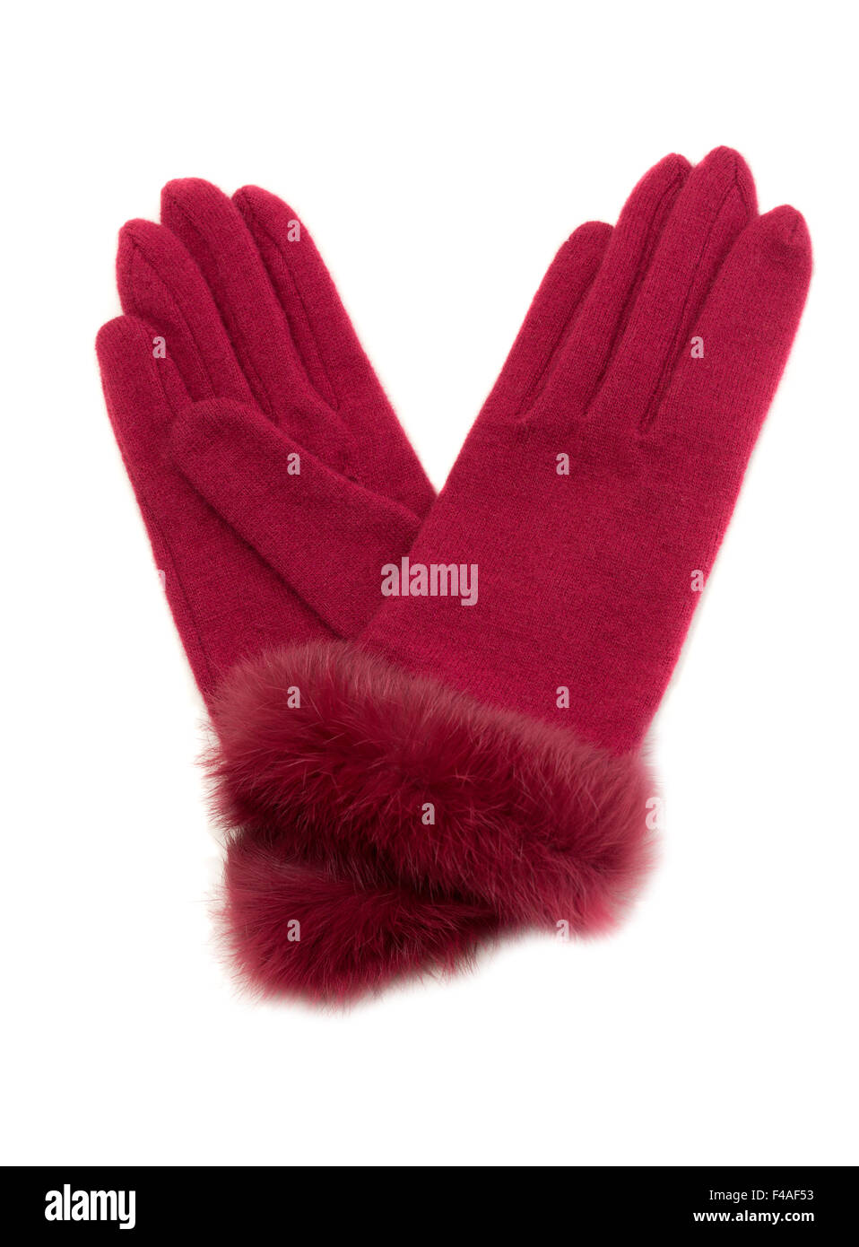 Crimson warme Damen Handschuhe mit Fell. Stockfoto
