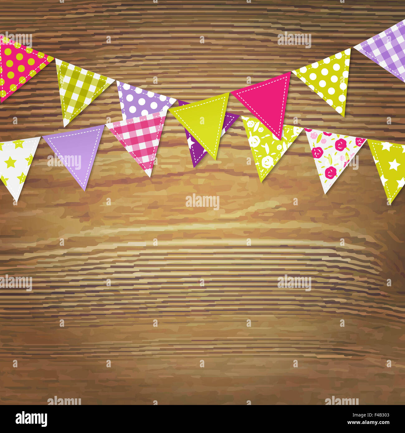 Wimpel Fahnen mit Holz Hintergrund Stockfoto