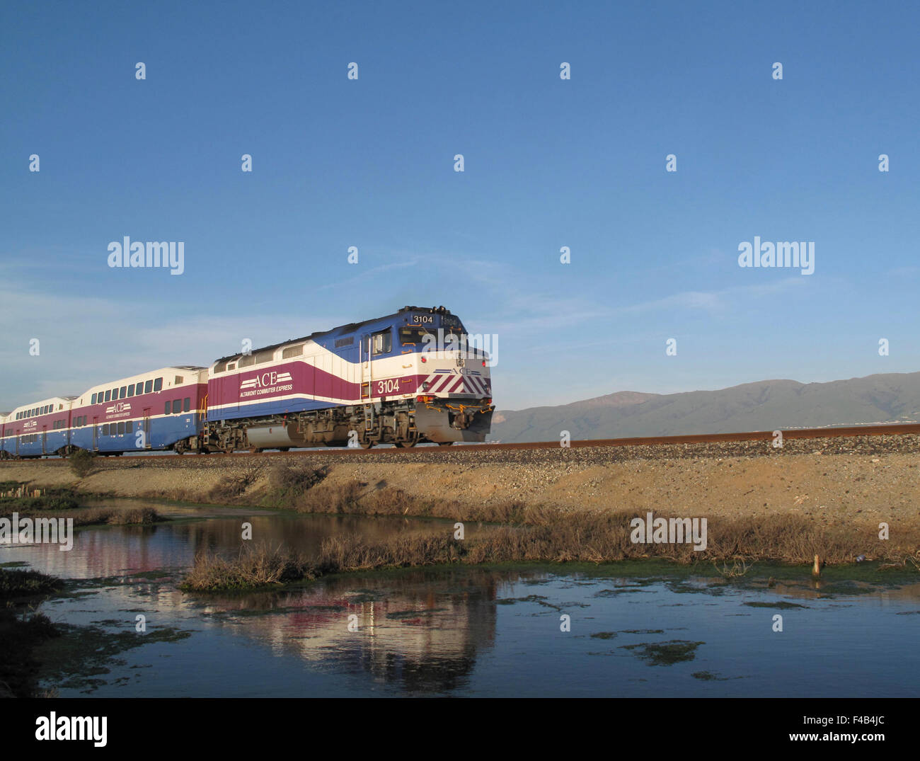 Altamont Commuter Express-Zug, San Jose, Kalifornien Stockfoto