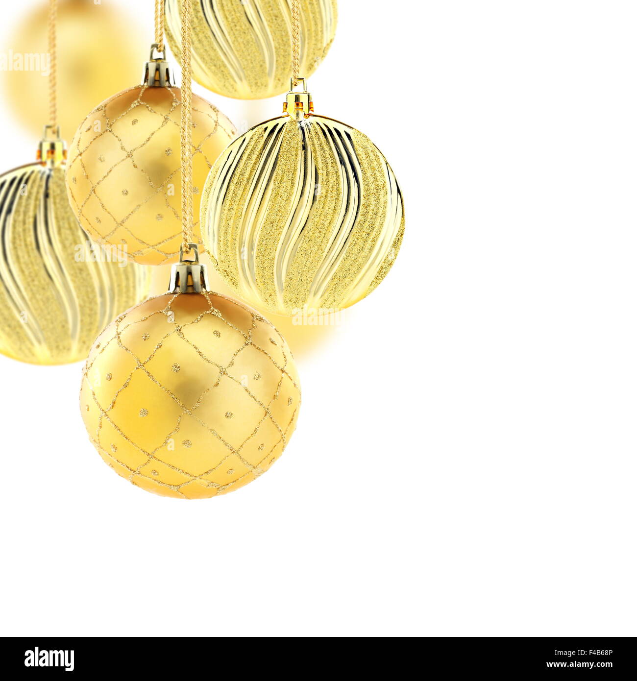 Goldene Weihnachtskugeln. Collage. Stockfoto