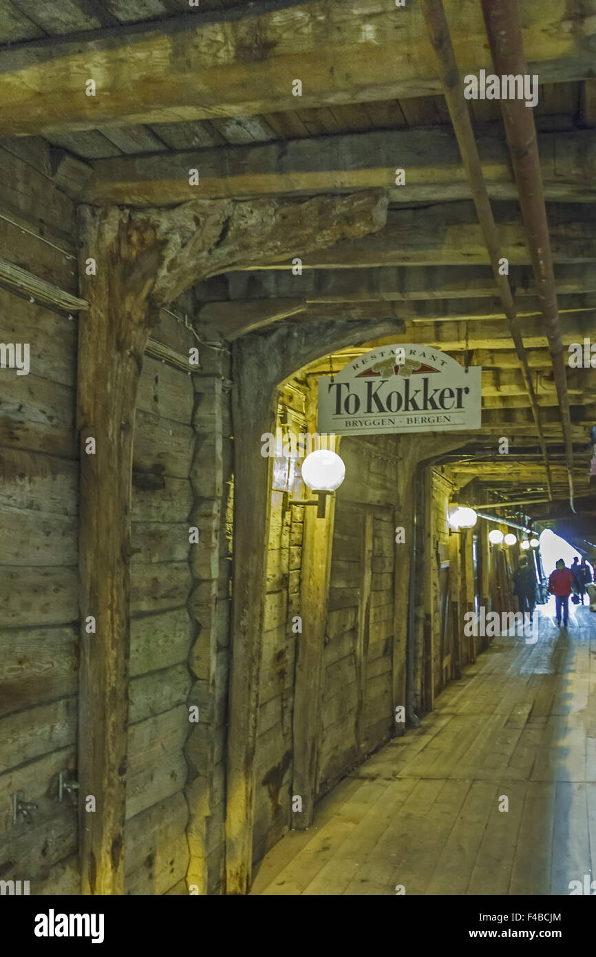 Bryggen-Lager und Umgebung Bergen Norwegen Stockfoto