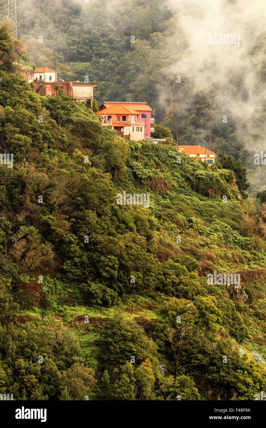 Cliff Häuser Madeira Portugal Stockfoto