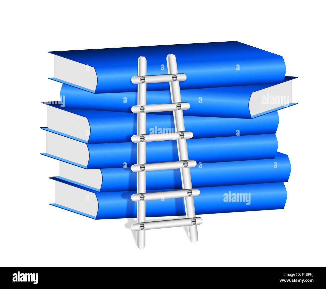Leiter gegen einen Stapel von blauen Bücher Stockfoto