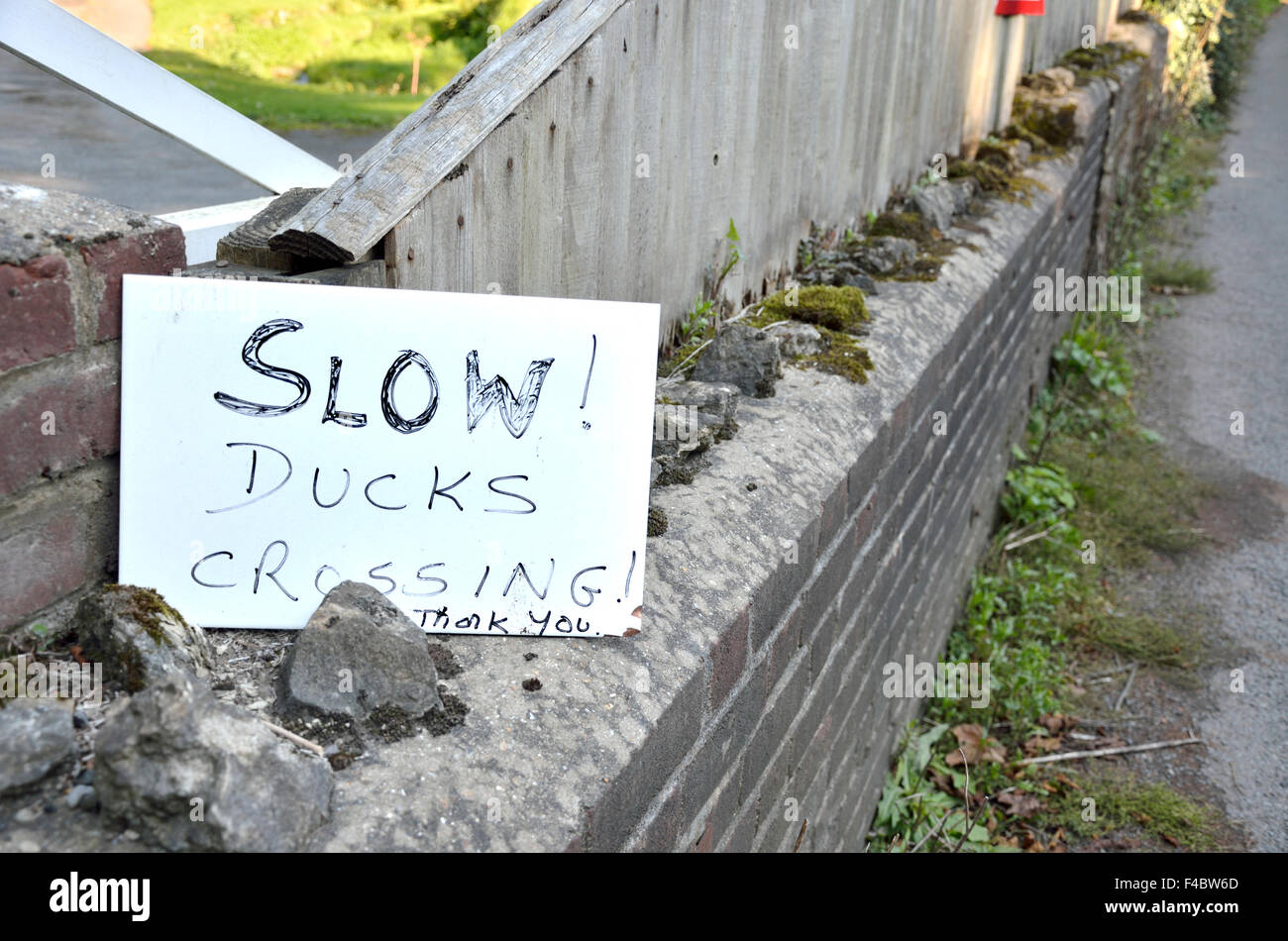 Lose Dorf, Maidstone, Kent, UK. 'Slow - Ducks Crossing' Zeichen Stockfoto