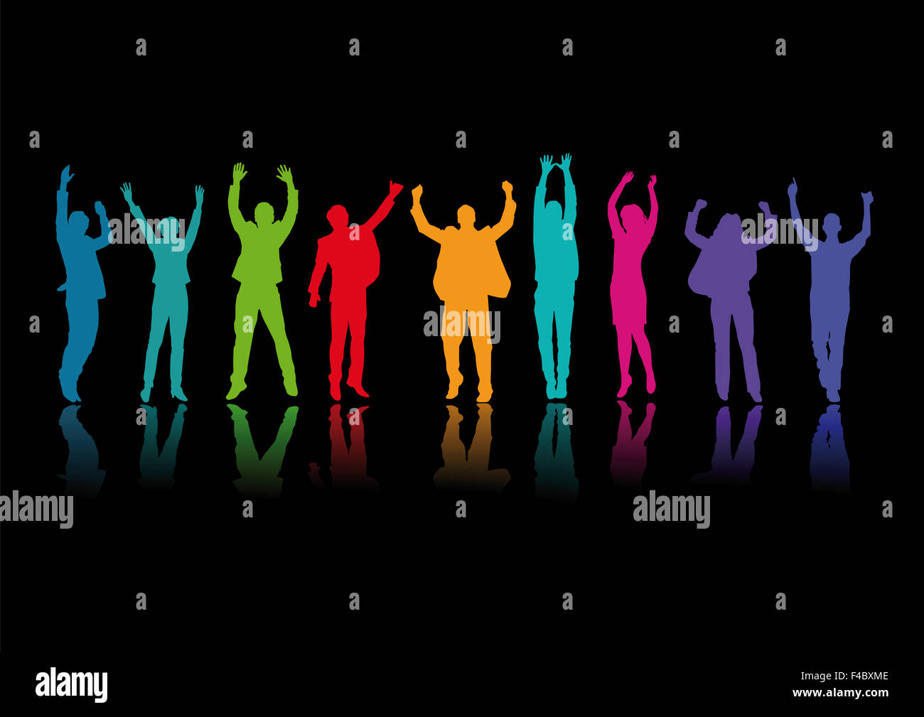 Springen vor Freude in der Gruppe Stockfoto