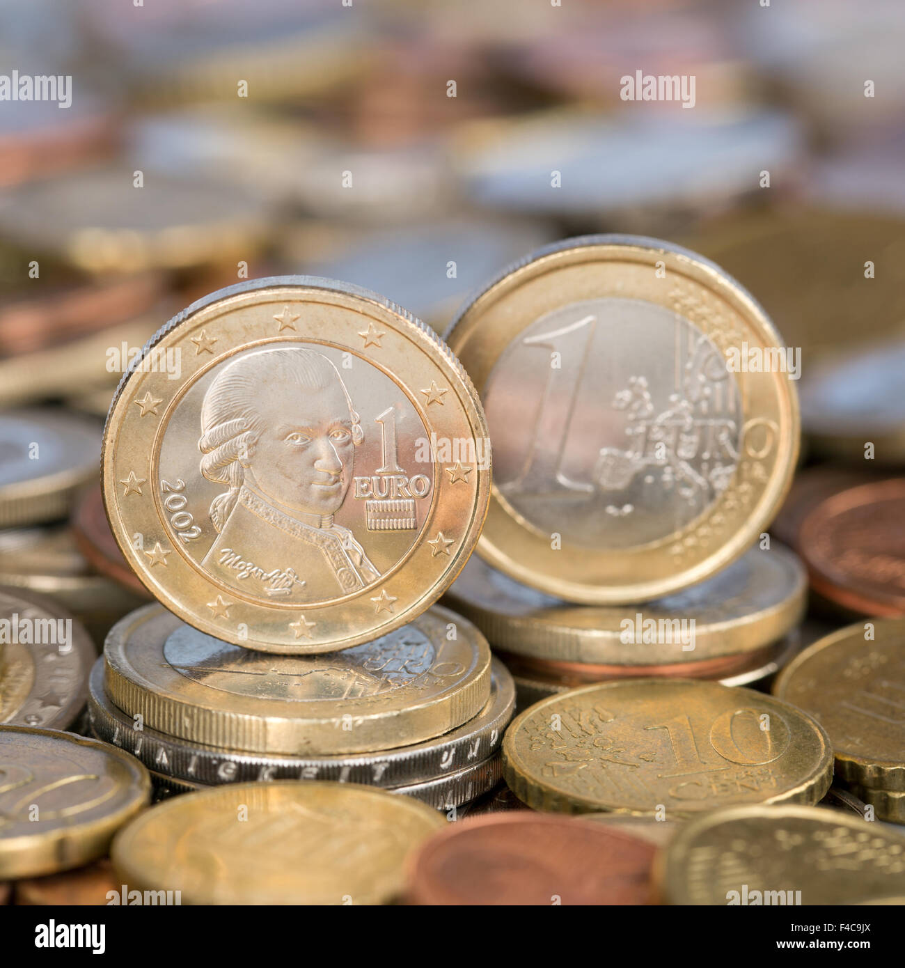 1 Euro Münze aus Österreich Mozart Stockfoto