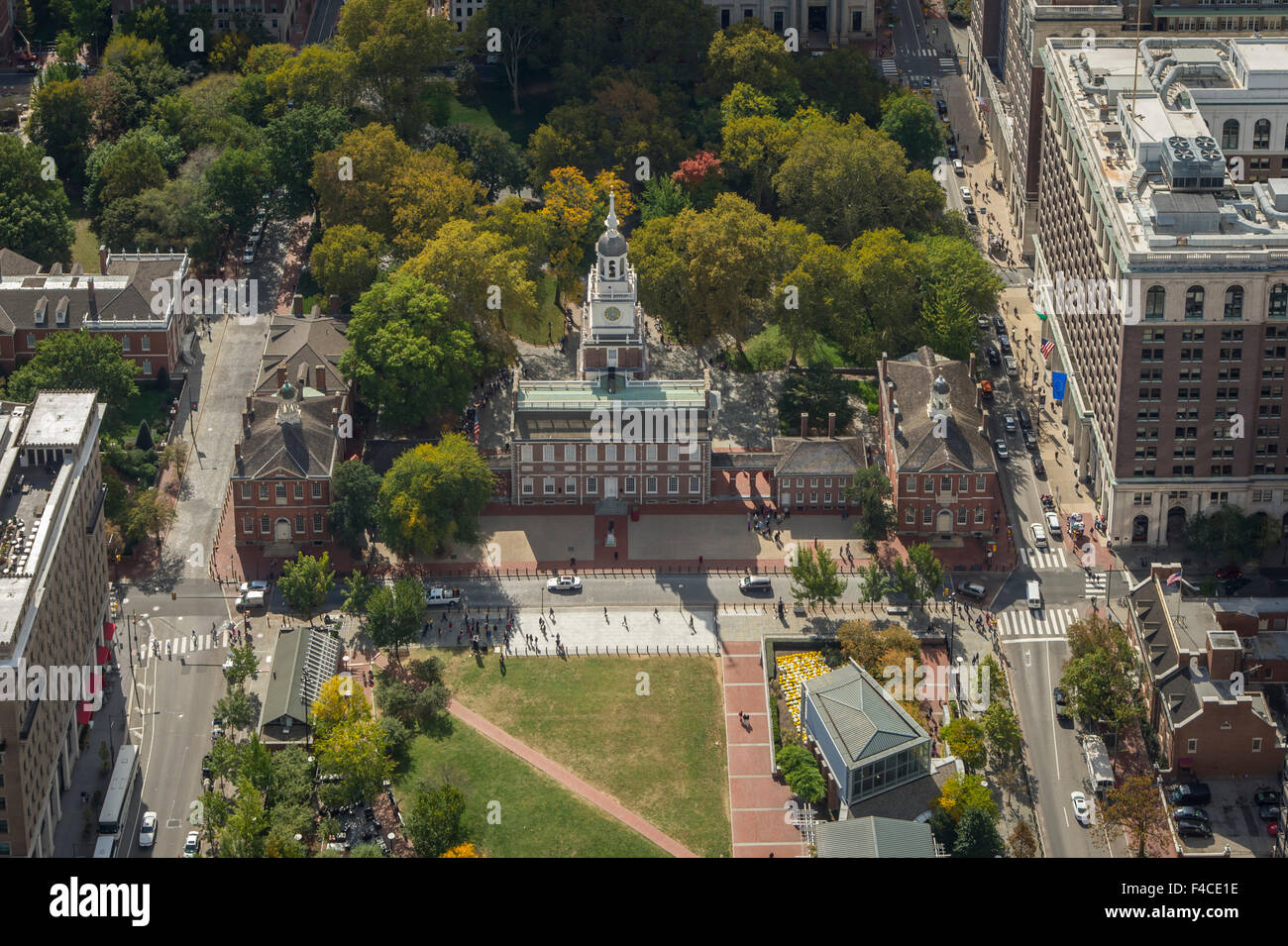 Luftaufnahme der Independence Hall, Philadelphia, Pennsylvania, USA Stockfoto