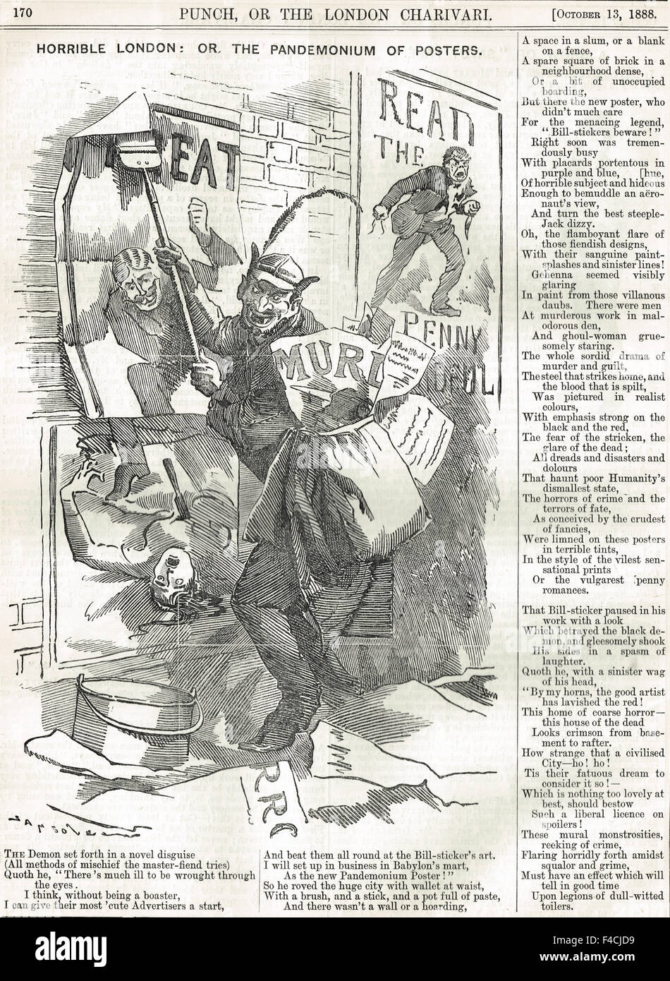 Jack Ripper Punch Cartoon Pandemonium Plakate 1888 Stockfoto