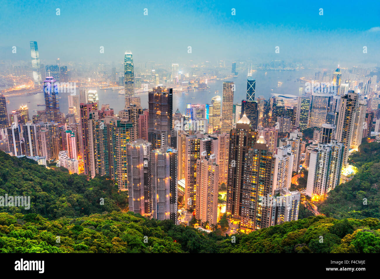 Hong Kong Skyline. Blick vom Victoria Peak. Stockfoto