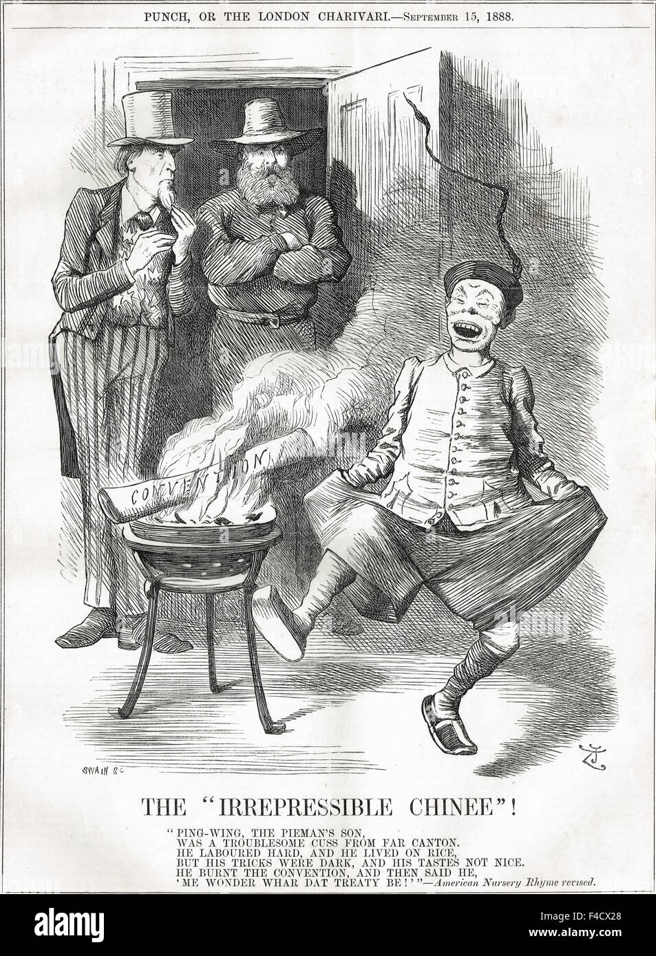 Chinesischen Stereotyp. John Tenniel Cartoon Punch 1888 Stockfoto