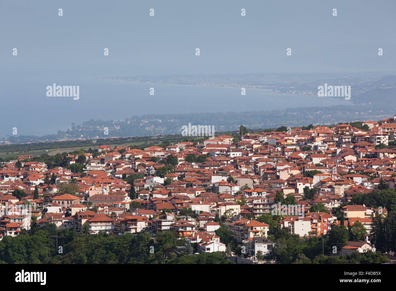 Griechenland, Zentralmakedonien, Litohoro, erhöhten Blick auf die Stadt vom Olymp Stockfoto