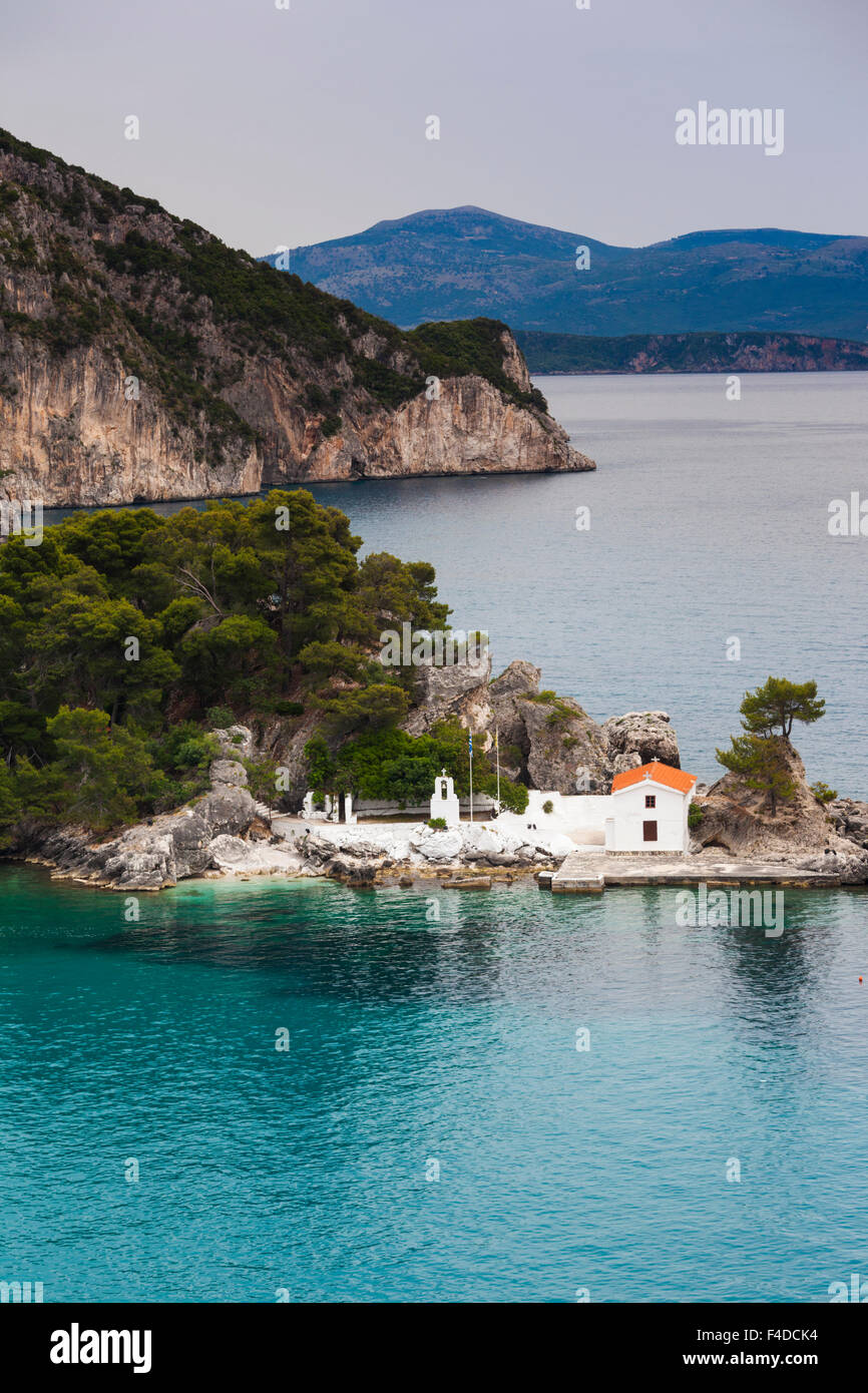 Griechenland, Epirus, Parga, erhöhten Blick auf Panagias Insel Stockfoto