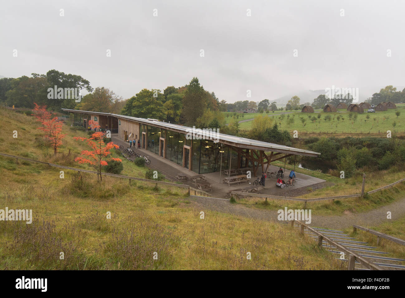 Glentress Peel Café und Fahrrad mieten Shop - Teil der 7 Stanes Mountainbike Zentrum, Peebles, Tweed Valley, Schottland, Vereinigtes Königreich Stockfoto