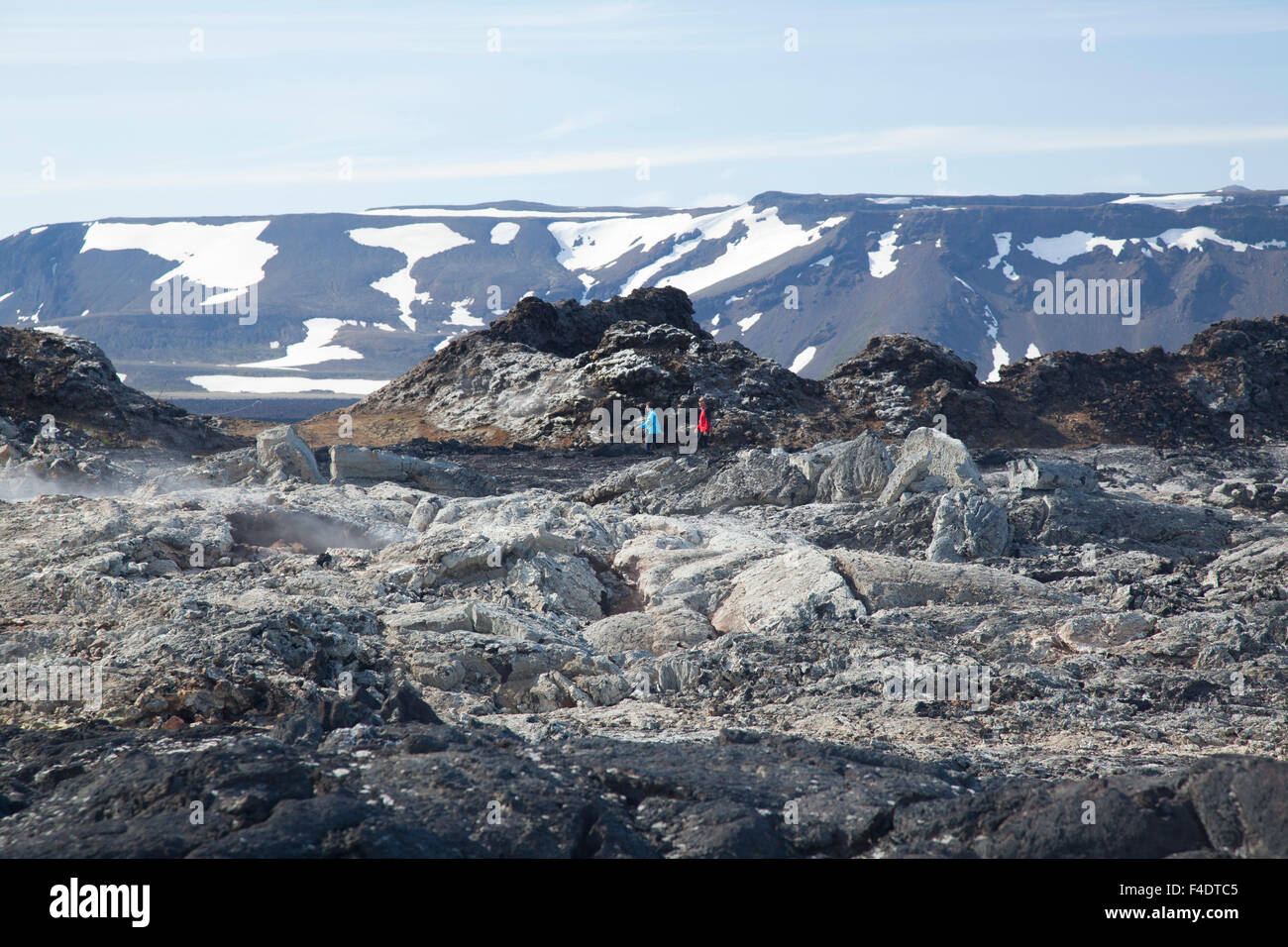 Schwelende Lavafeld bei Leirhnjukur, Krafla Vulkangebiet, Myvatn, Nordhurland Eystra, Island. Stockfoto