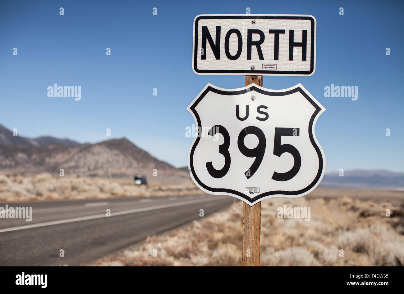 US Route 395 North Sign. Stockfoto