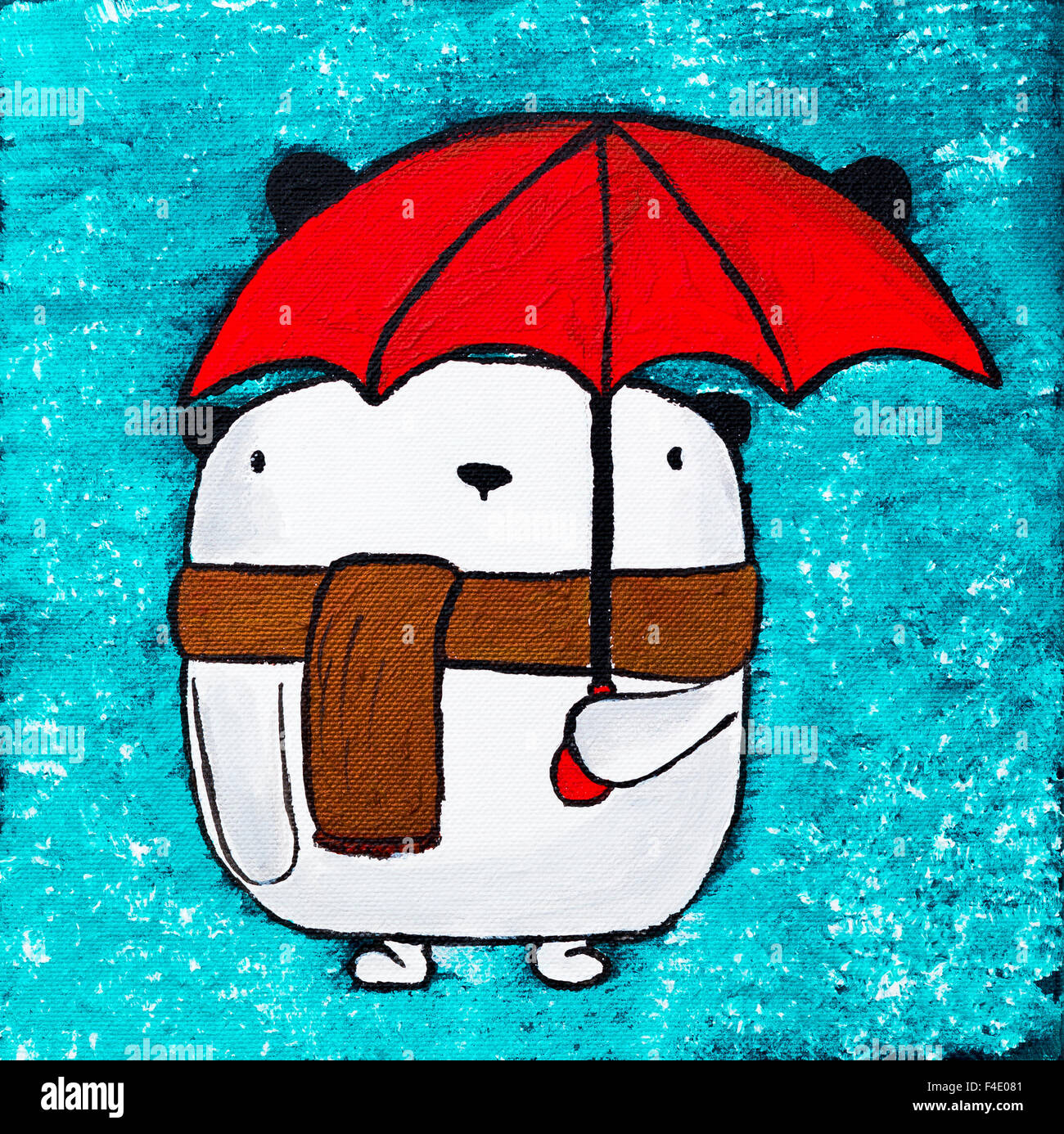 Malen Sie Acryl Bild von White Bear mit roten Regenschirm auf grünem  Hintergrund. Bild auf Leinwand Pinsel und Farben gemalt Stockfotografie -  Alamy