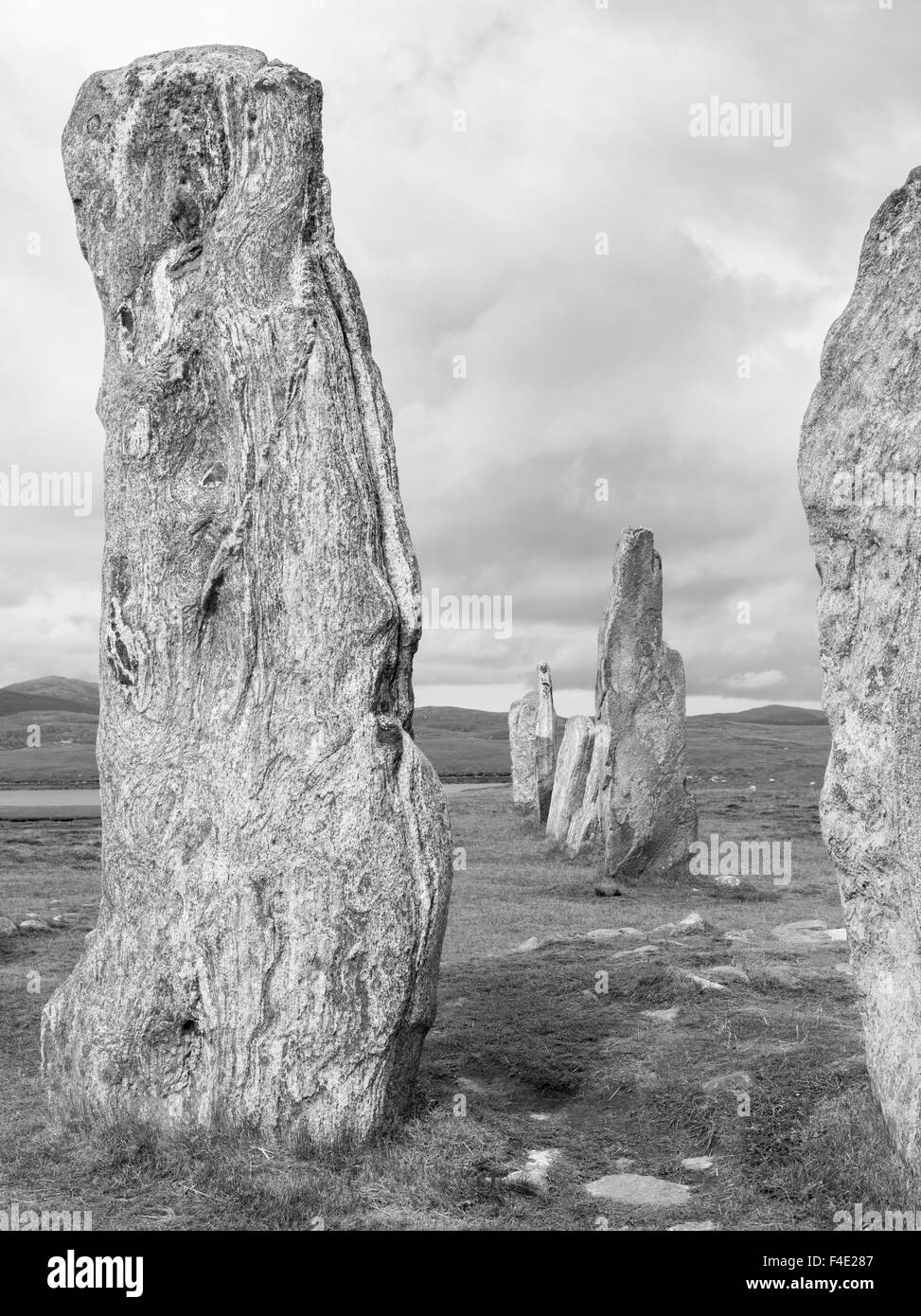 Standing Stones von Callanish auf der Isle of Lewis. Die Megalith-Monument ist Kreuz mit einem zentralen Ring aus Steinen geformt und zwischen 2900 und 2600 v. Chr. erbaut wurde. (Großformatige Größen erhältlich) Stockfoto