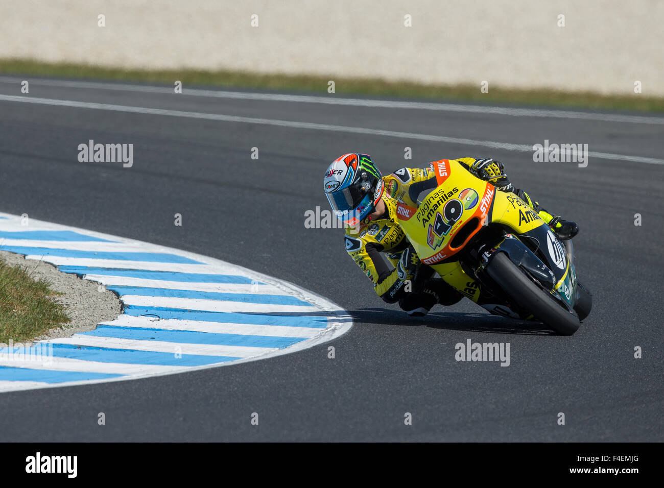 Phillip Island Grand Prix Circuit, Australien. Freitag, 16. Oktober 2015. Phillip Island Grand Prix Circuit, Australien. Moto2. Freies Training Nr. 3. Alex Rins, Paginas Amarillas HP 40 Moto 2 Team. Rins beendete die Session am schnellsten insgesamt mit einer Rundenzeit von 1 Minute 32,883 secs. Bildnachweis: Russell Hunter/Alamy Live-Nachrichten Stockfoto