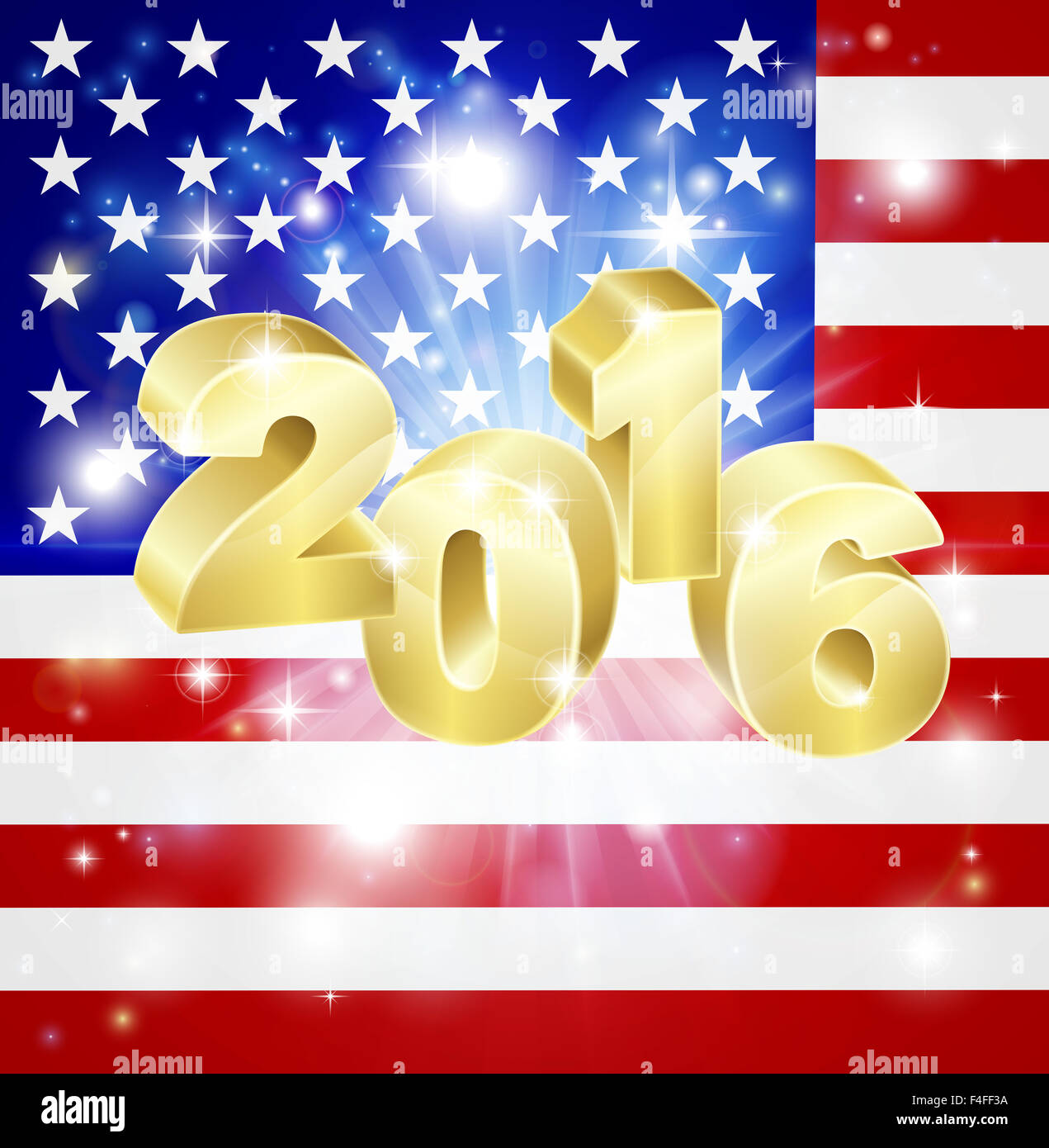 US-Flagge mit 2016 kommt es mit Feuerwerk. Konzept für Silvester oder etwas Spannendes zu erleben in Amerika im Jahr 20 Stockfoto