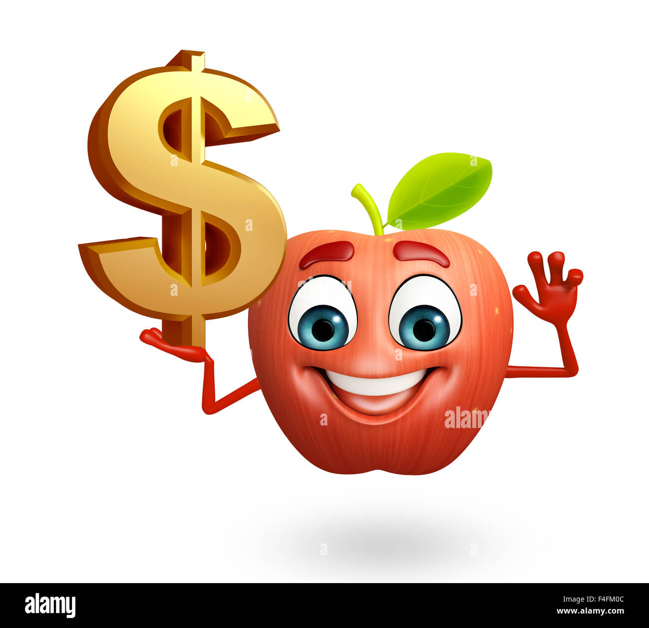 3D gerenderte Darstellung der Apple-Cartoon-Figur mit Dollarzeichen Stockfoto