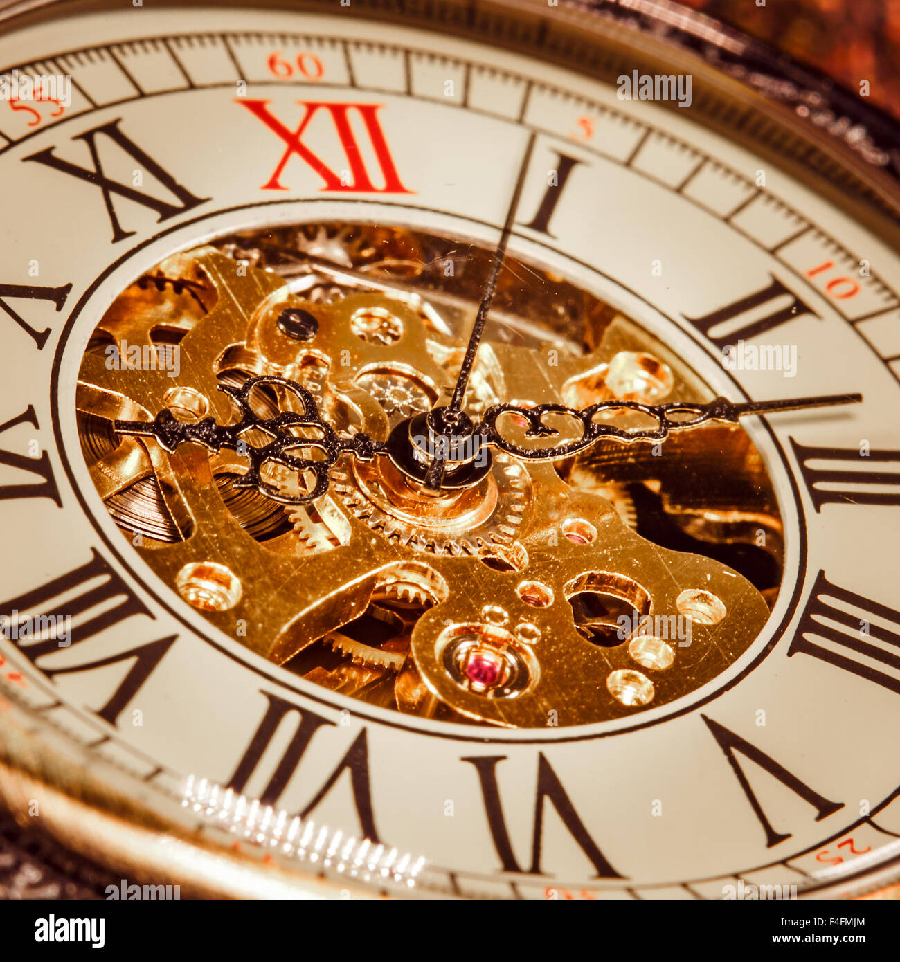 Antike Uhr Zifferblatt Nahaufnahme. Vintage Taschenuhr. Stockfoto