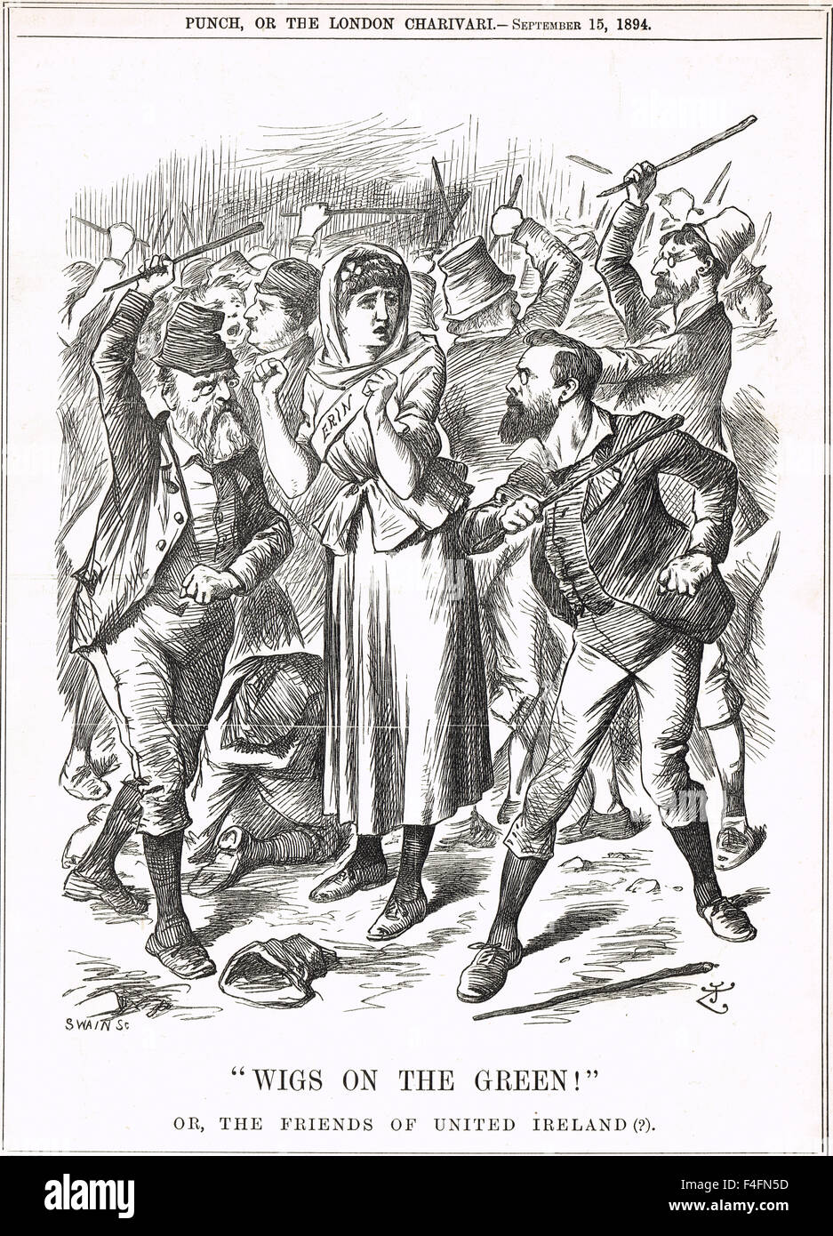 Freunde von Vereinigtes Irland Perücken auf dem Grün. John Tenniel Punch Cartoon 1894 Stockfoto