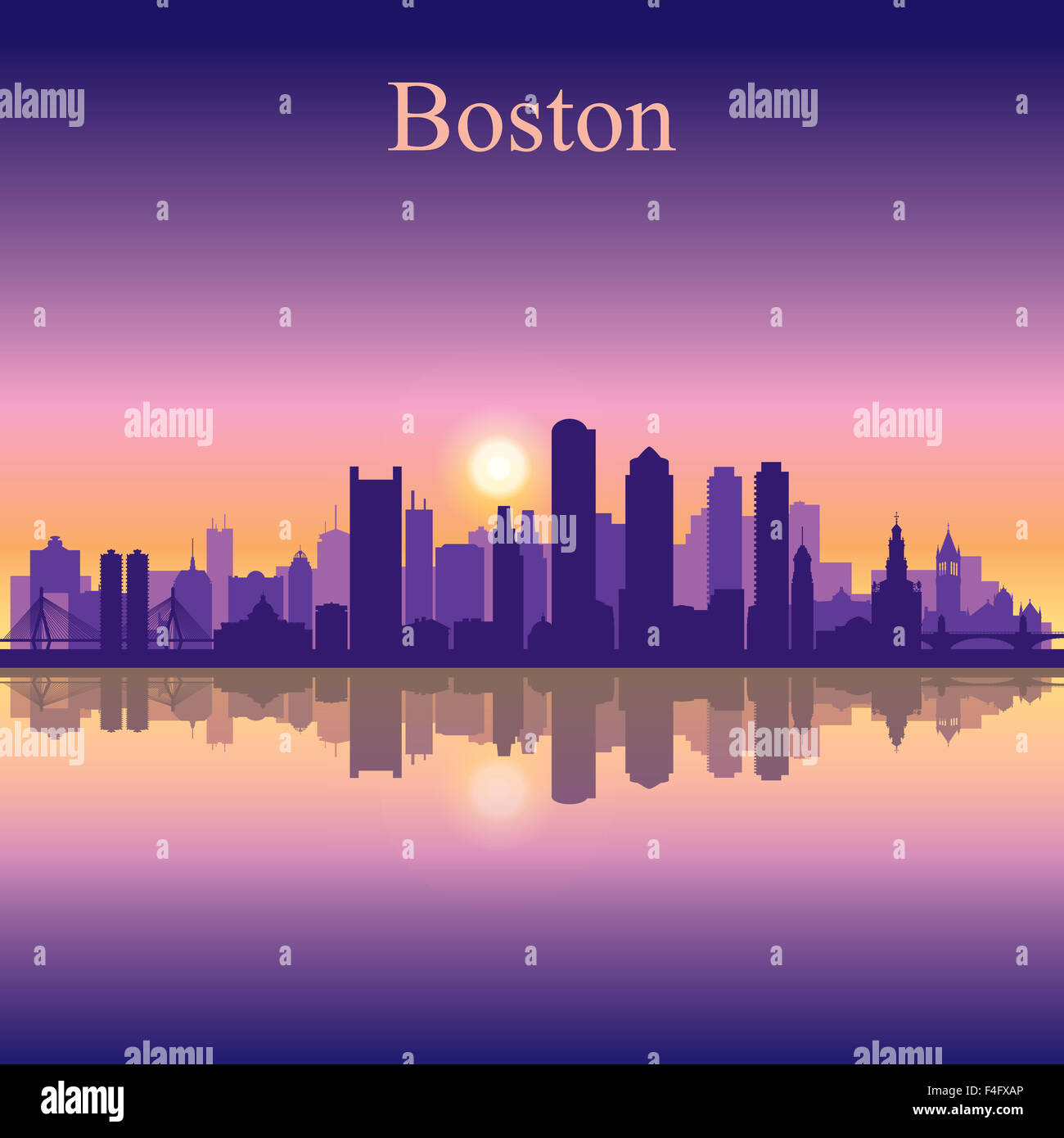 Boston City Skyline Silhouette Hintergrund Stockfoto