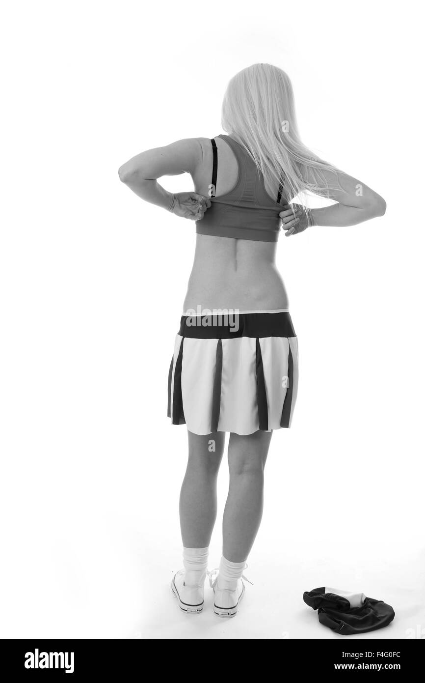 Ältere Teenager Verband in ihrem Cheerleader Outfit, September 2015 Stockfoto