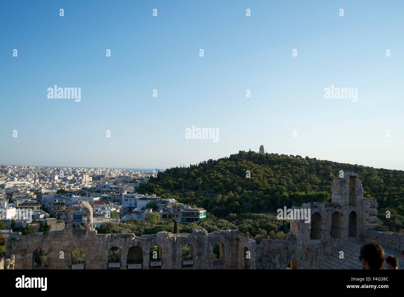 Athen Stadt Ansicht Top Touristen Acropolis Hill Himmel Stockfoto