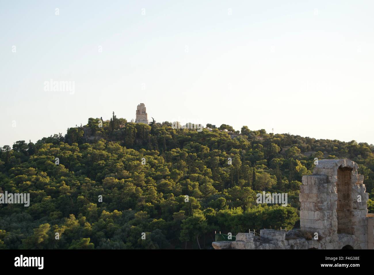 Athen Stadt Ansicht Top Touristen Acropolis Hill Himmel Stockfoto