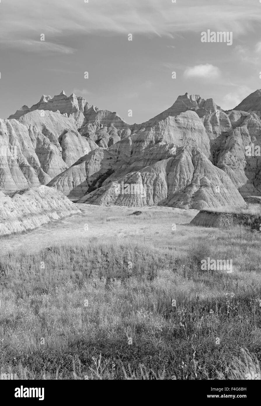 Badlands-Landschaft, geformt durch Ablagerung und Erosion durch Wind und Wasser, enthält einige der reichsten fossilen Betten in der Welt Stockfoto