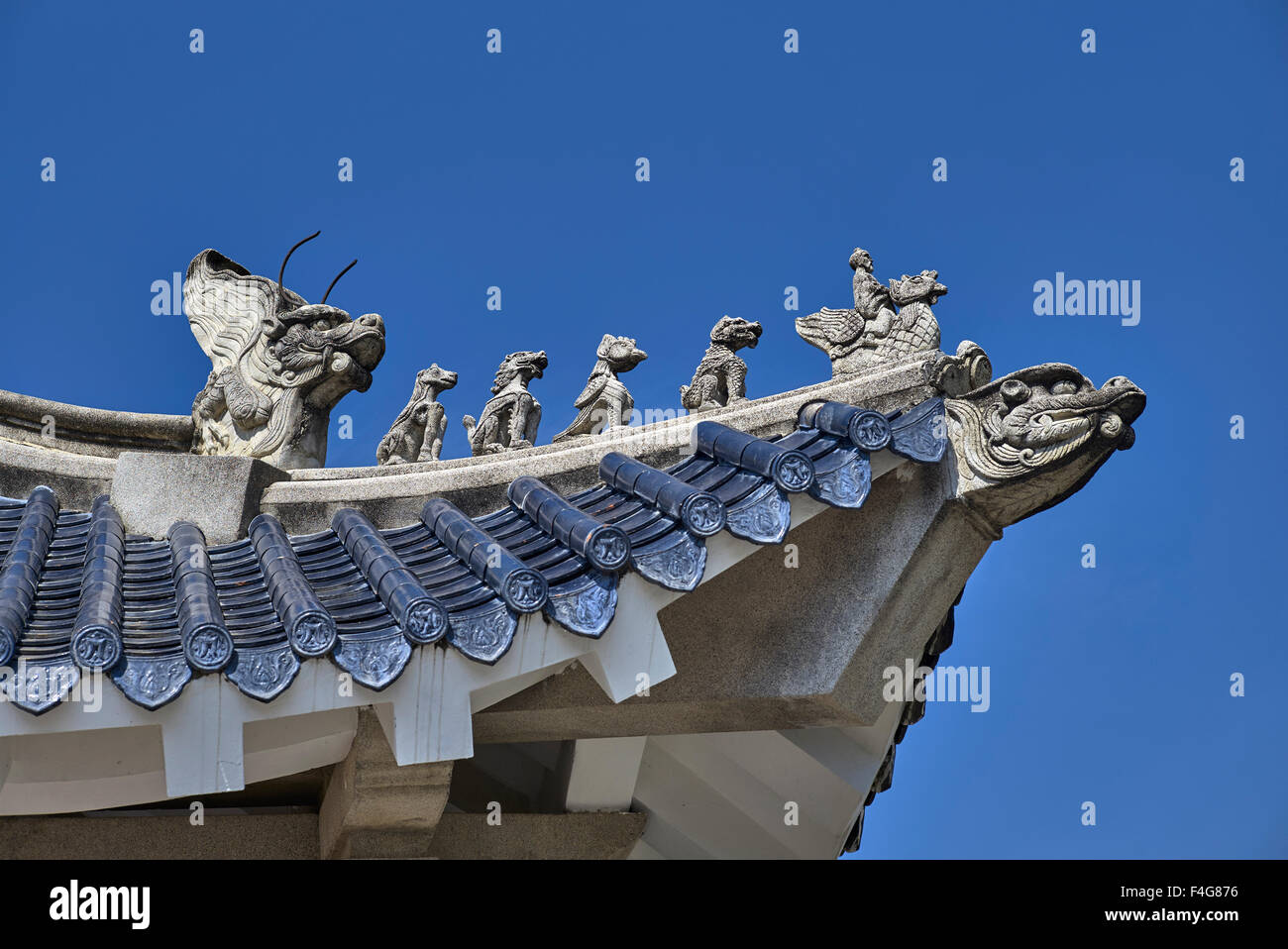 Verzierte chinesischen Dach Detail am Erbe und Kultur Veranstaltungsort "Romance of The Three Kingdoms" Pattaya Thailand S. E. Asien Stockfoto