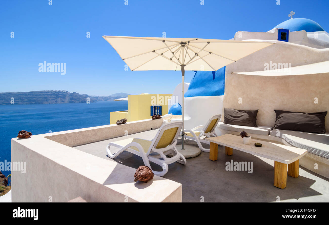 Luxus-Unterkunft in Oia, Santorini, Kykladen, Griechenland Stockfoto