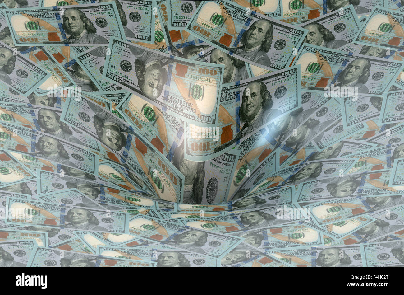 Dollar fließen in schwarzes Loch Stockfoto