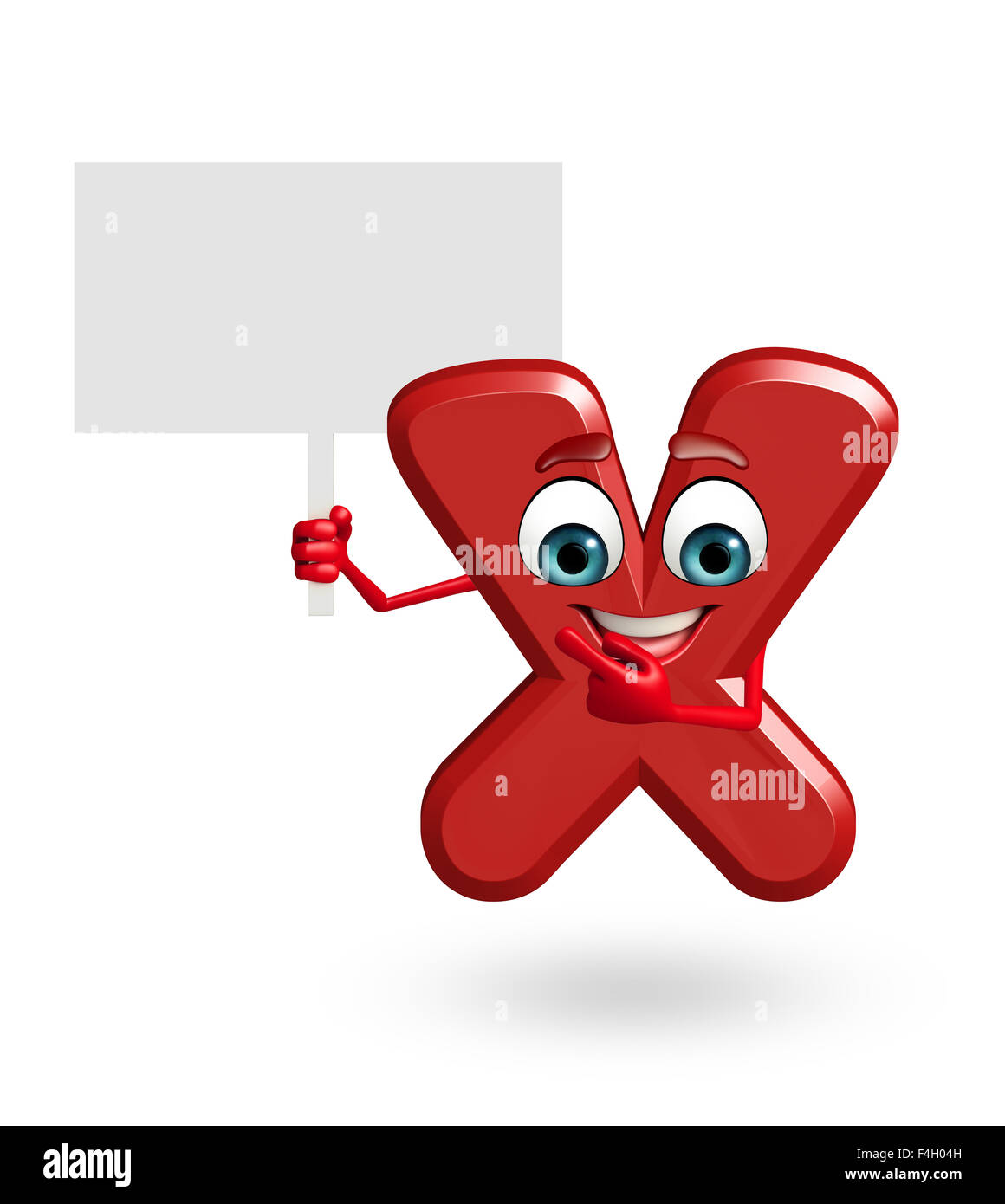 3D gerenderte Darstellung des Alphabets X-Cartoon-Figur mit Schild