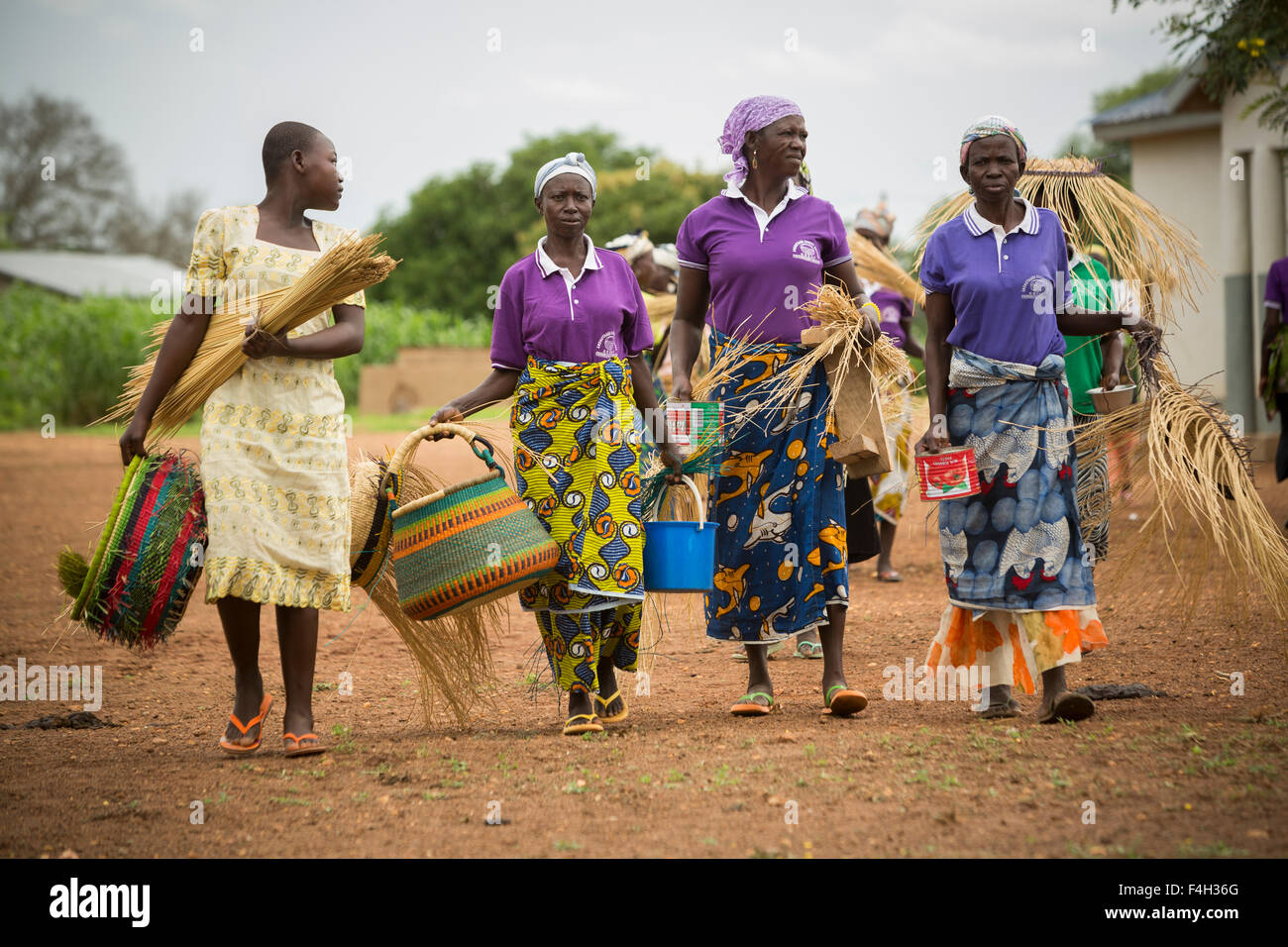 Fairer Handel, reich verzierten Stroh Körbe von den Frauen der Amongtaaba Korb Weber Gruppe in Bolgatanga Distrikt, Ghana verwoben sind. Stockfoto