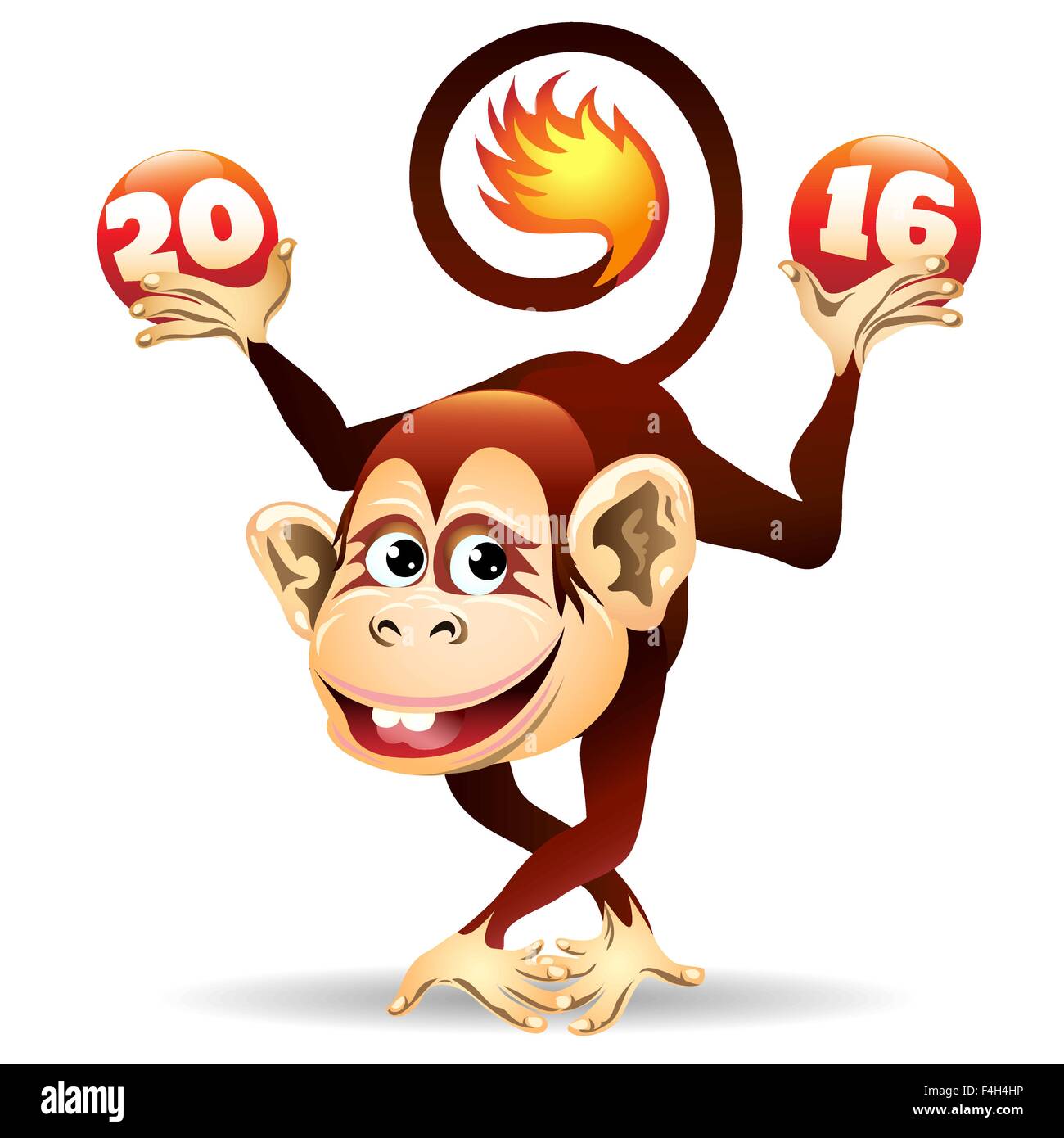 Symbol für 2016 Jahr Feuer Monkey.Cartoon Abbildung. Isoliert auf weiss. Stock Vektor