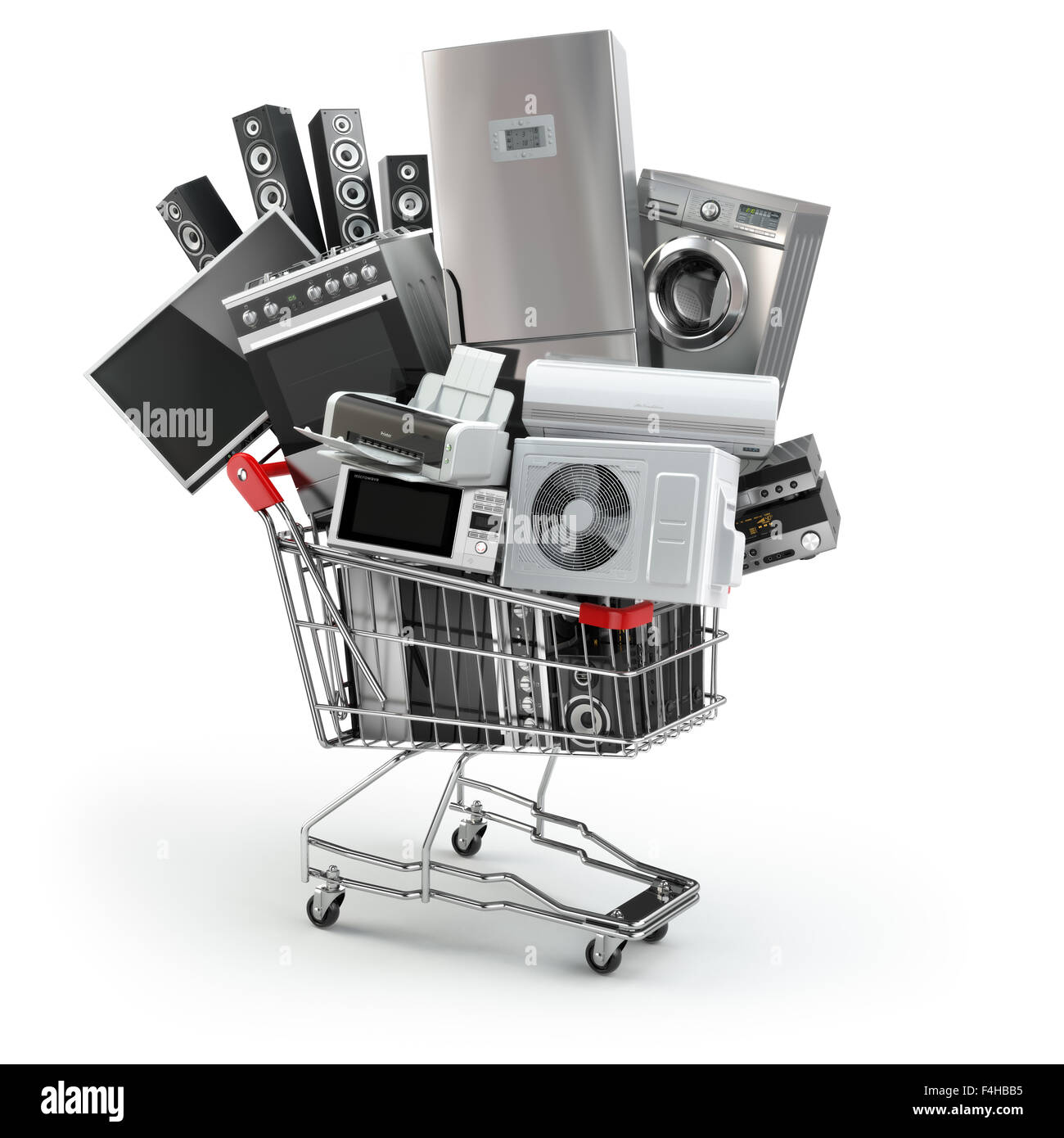 Haushaltsgeräte in den Warenkorb legen. E-Commerce oder online-shopping-Konzept. 3D Stockfoto
