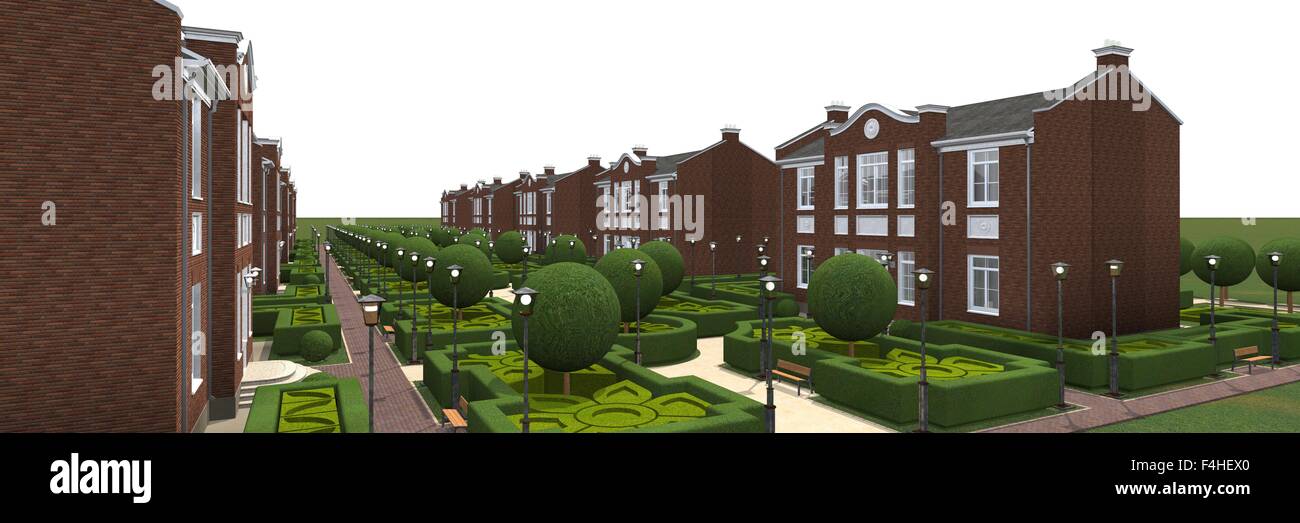 Masterplan des Dorfes. 3D Modell zu rendern. Stockfoto