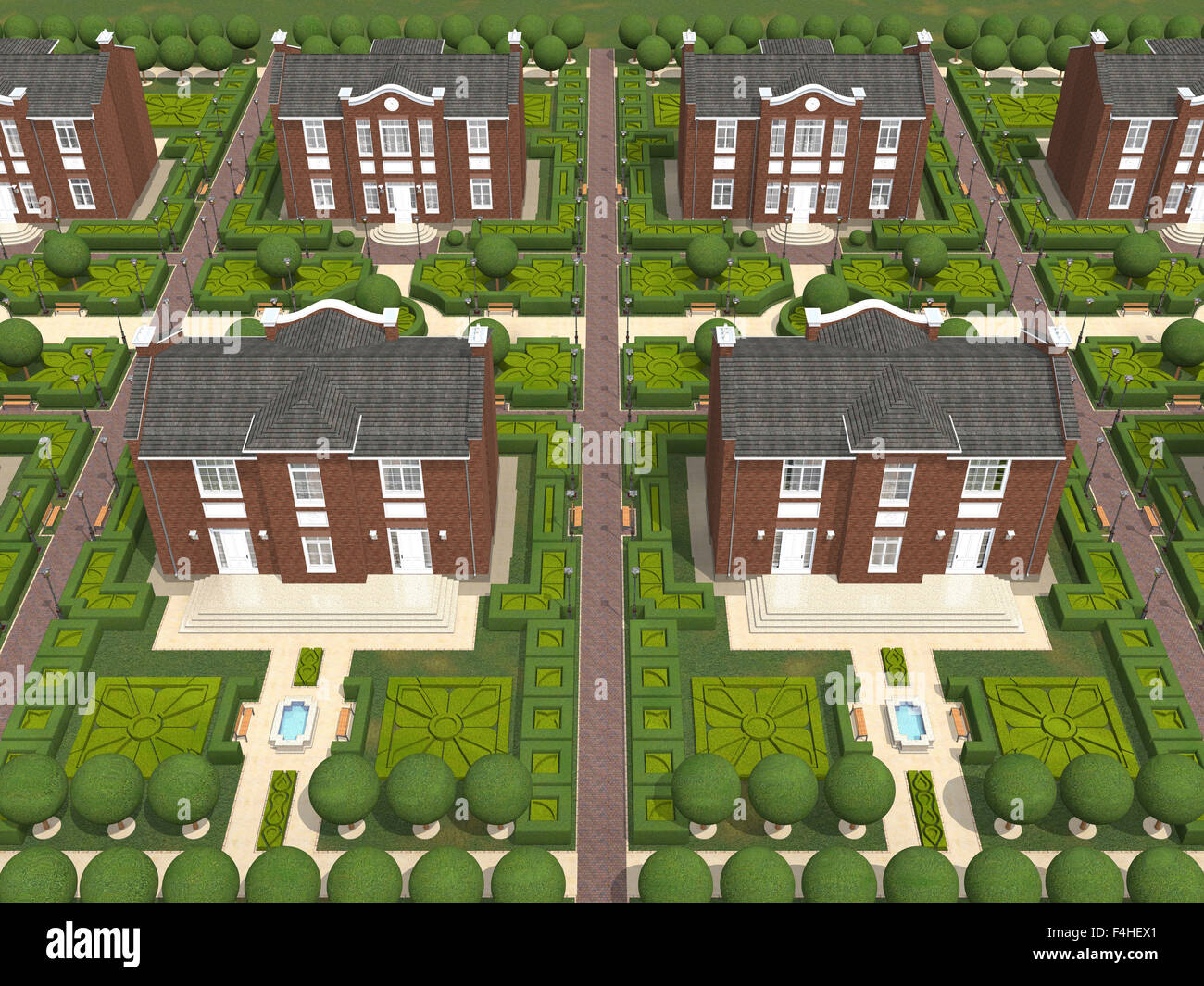 Masterplan des Dorfes. 3D Modell zu rendern. Stockfoto