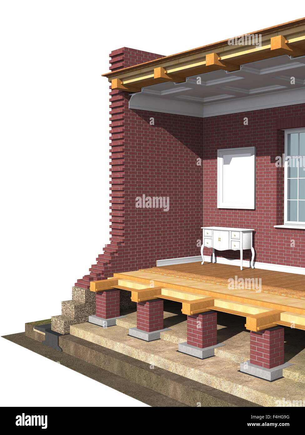 Querschnitt der Backstein-Haus. 3D Architektur-Visualisierung, isoliert auf weiss Stockfoto